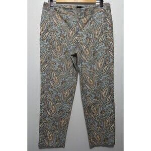 Talbots Chatham Women's Ankle Pants Blue Paisley Side Zip  Stretch
